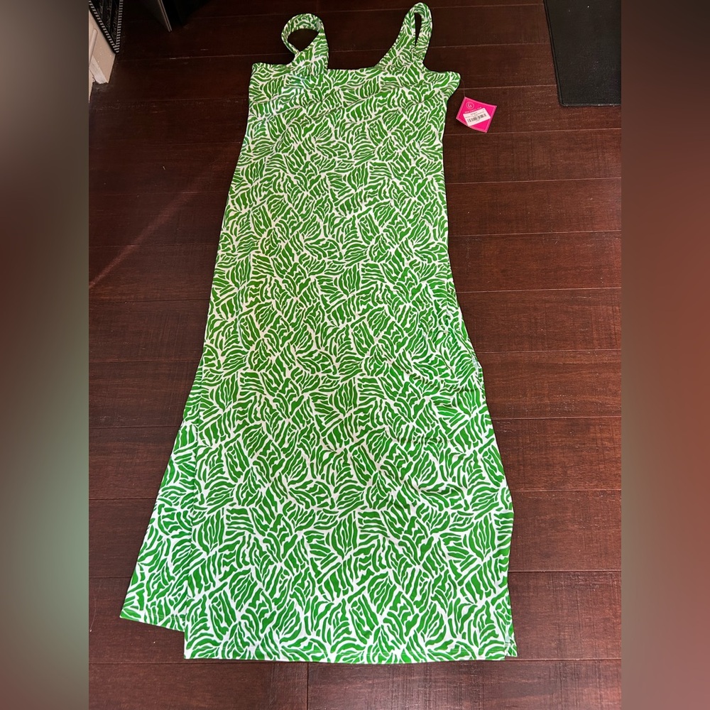 Green Leaf Print Maxi Dress